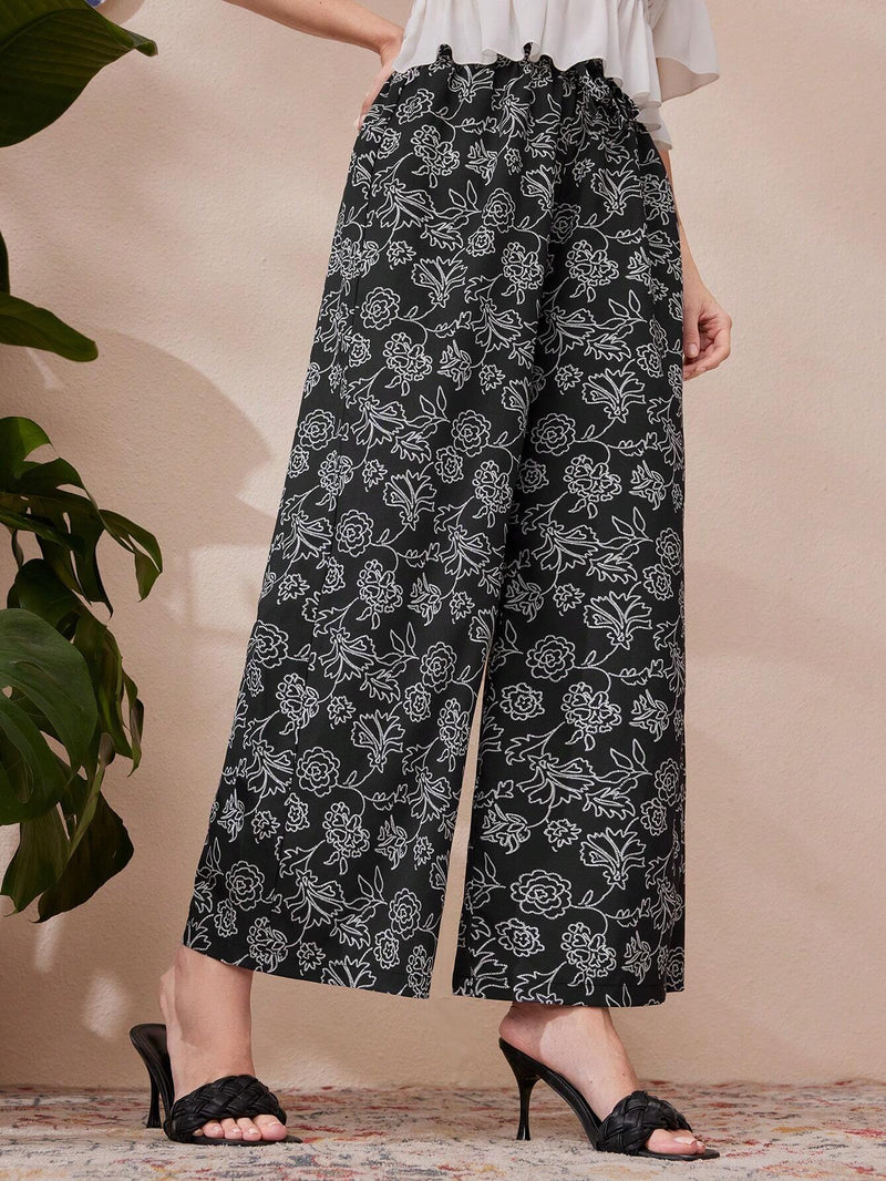 Mulvari Pantalones Amplios De Pierna Ancha Para Mujer Con Estampado Floral De Cuerpo Completo