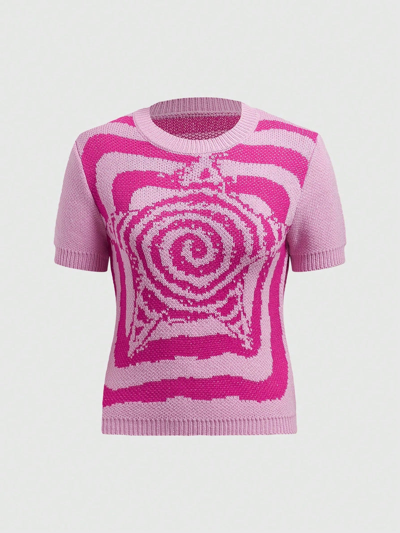 ROMWE Jersey Con Estampado De Espiral Y Bloques De Color Para Mujer Con Diseno De Estrella De Cinco Puntas