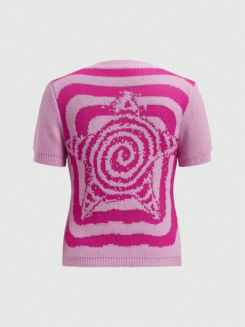 ROMWE Jersey Con Estampado De Espiral Y Bloques De Color Para Mujer Con Diseno De Estrella De Cinco Puntas