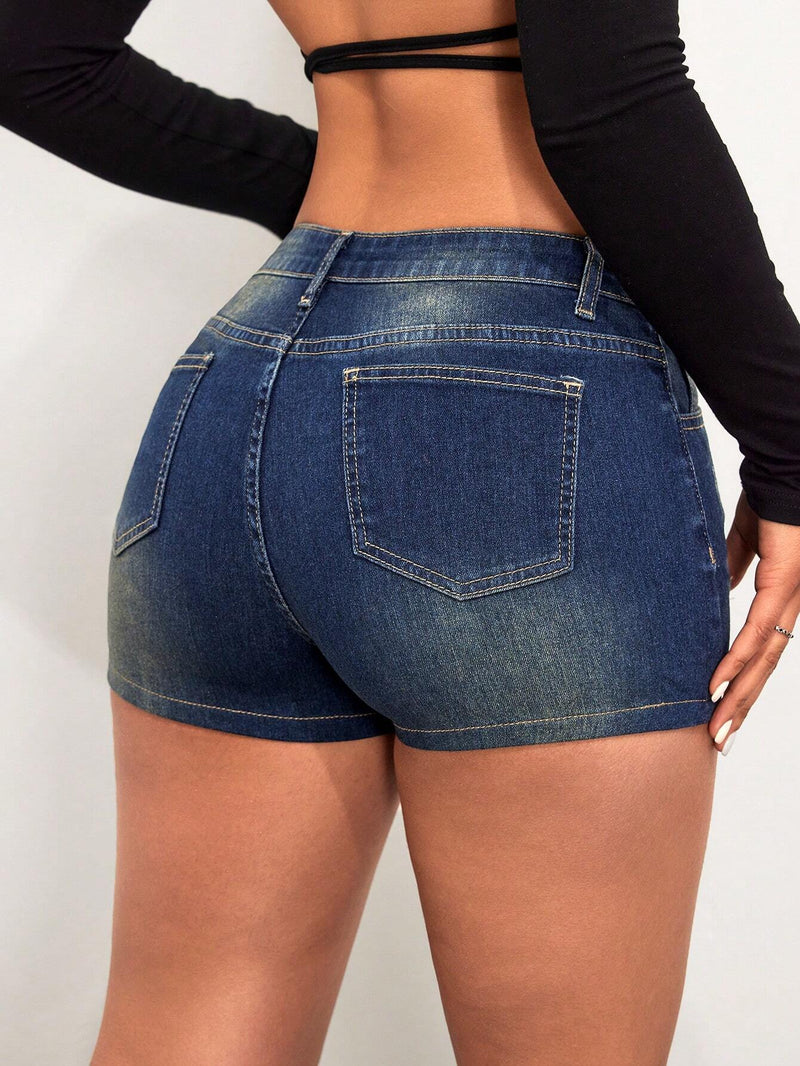 ICON Pantalones Cortos De Mezclilla Ajustados Rasgados Para Mujer