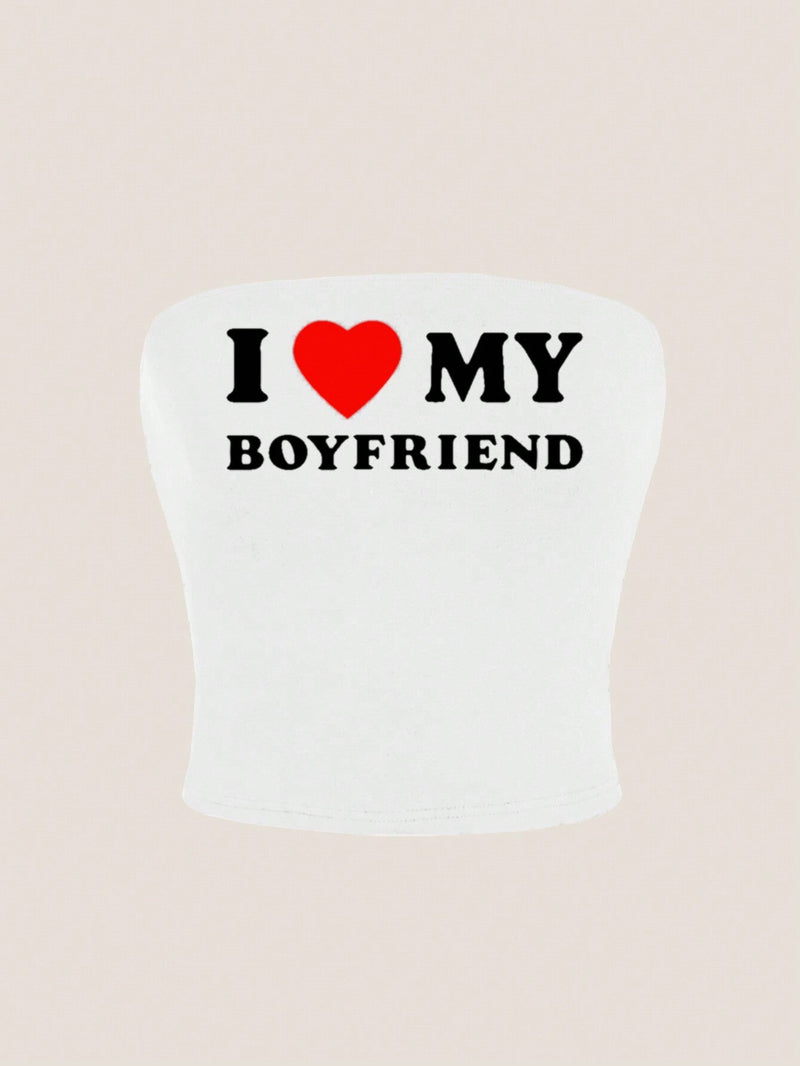 EZwear Blusa casual sin mangas para mujeres con eslogan de 'I Love My Boyfriend' y estampado de corazon, puede usarse como ropa exterior, para el Dia de San Valentin y el verano