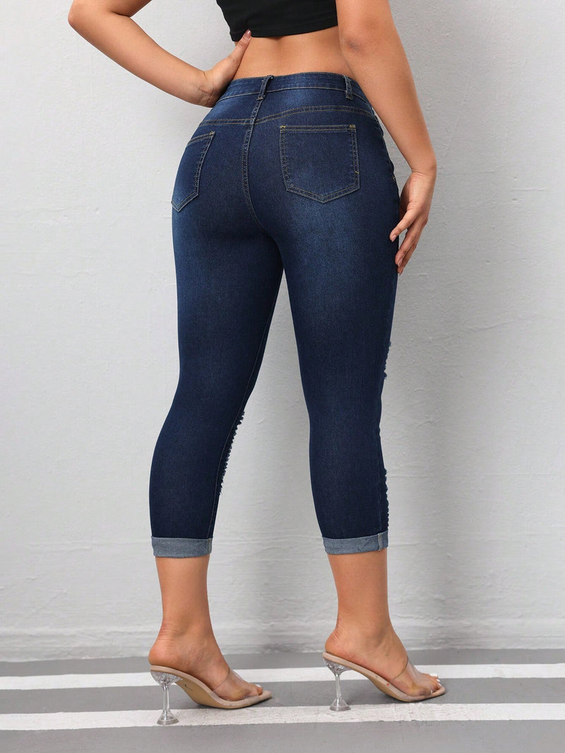 Jeans De Mezclilla Desgastados Para Mujer Ajustados Al Cuerpo