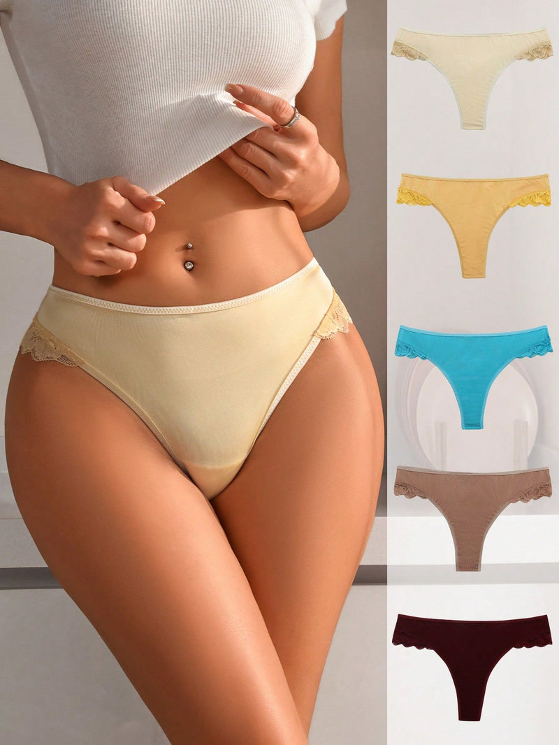 Tanga para mujer con encaje y parche decorativo de encaje