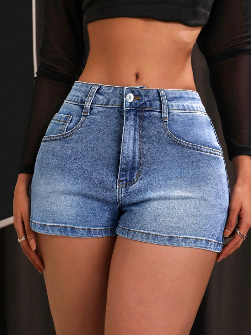 ICON Shorts De Mezclilla Ajustados Para Mujer Con Bolsillos Diagonales