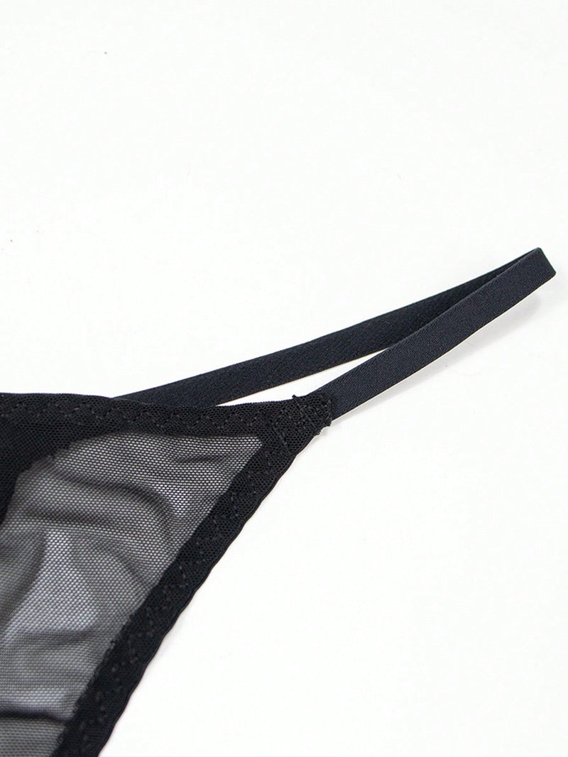 Ropa Interior Sexy Con Diseno De Patron De Labios De Encaje Transpirable Y Tanga Para Mujeres