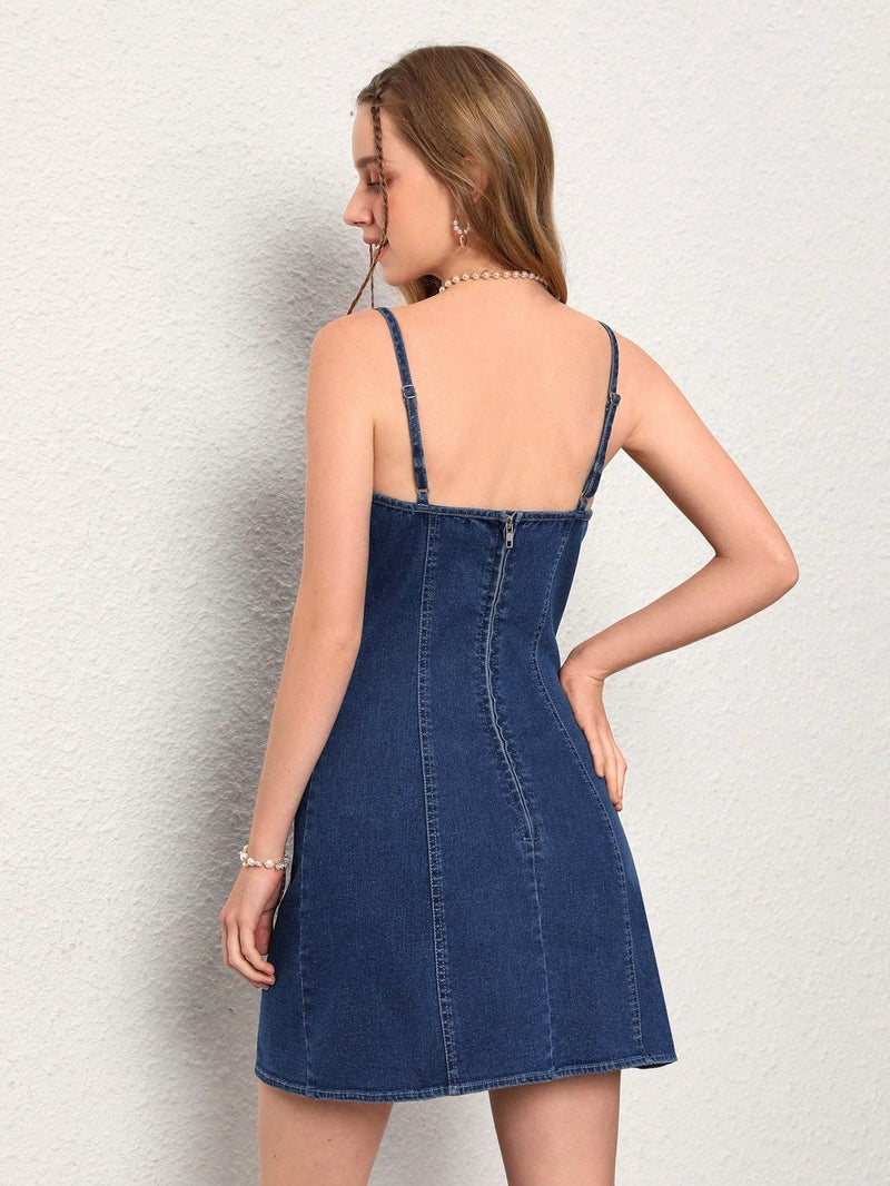 MOD Vestido De Mezclilla Con Tirantes Y Lazos Para Mujeres