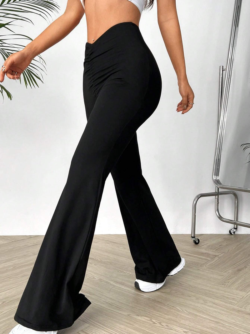 EZwear Pantalones Acampanados De Talle Alto Para Mujeres Con Detalles De Volantes