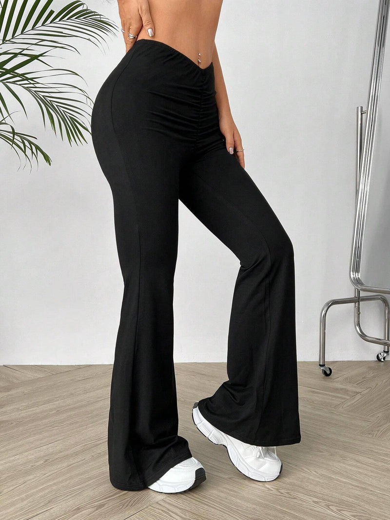 EZwear Pantalones Acampanados De Talle Alto Para Mujeres Con Detalles De Volantes