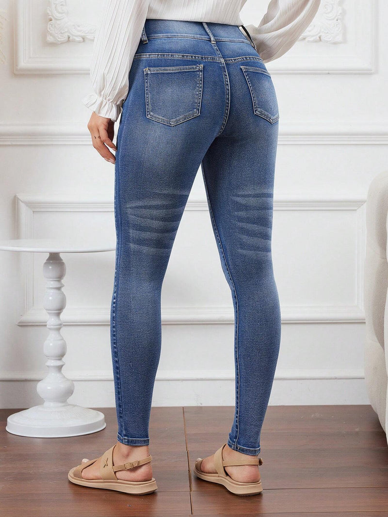 LUNE Jeans De Mezclilla Ajustados Para Mujer Con Cierre De Bragueta Con Botones