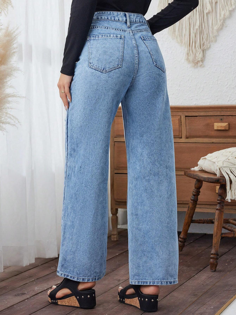 LUNE Pantalones Jeans Desgastados De Color Liso