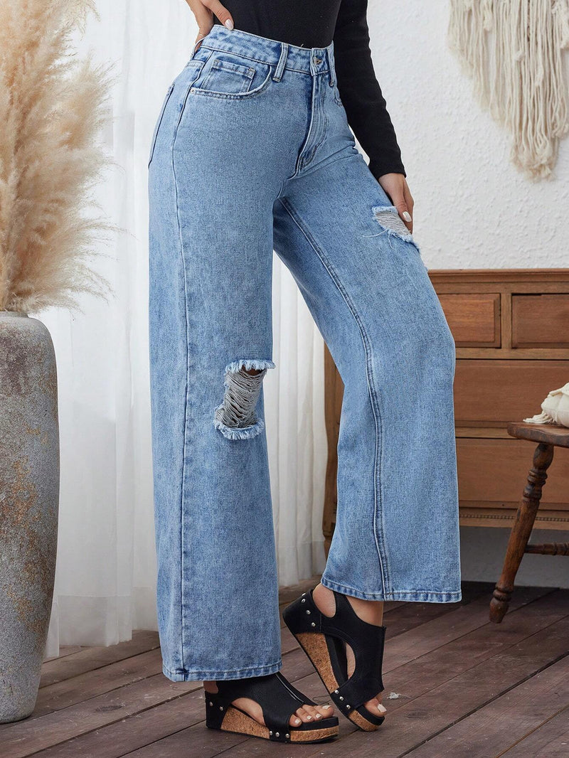 LUNE Pantalones Jeans Desgastados De Color Liso