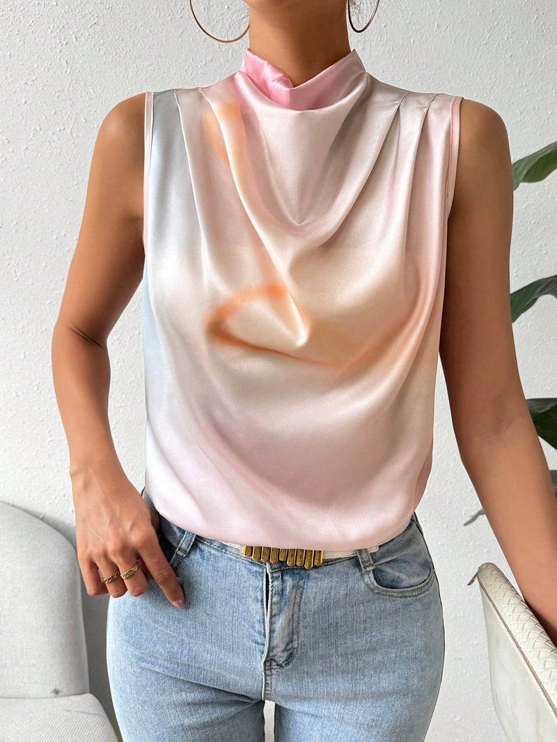 Essnce Blusa Sin Mangas Con Diseno De Tenido Anudado Y Cuello De Cowl Para Mujer