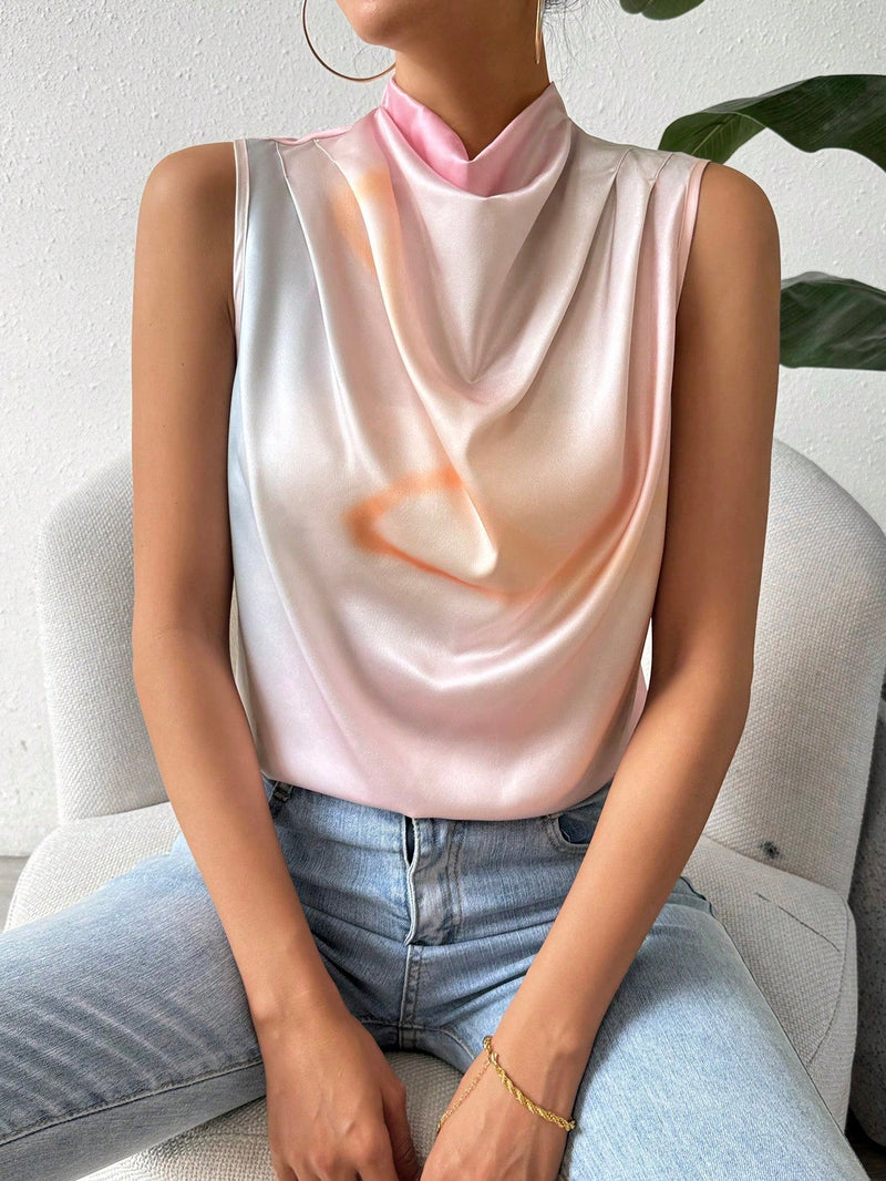 Essnce Blusa Sin Mangas Con Diseno De Tenido Anudado Y Cuello De Cowl Para Mujer