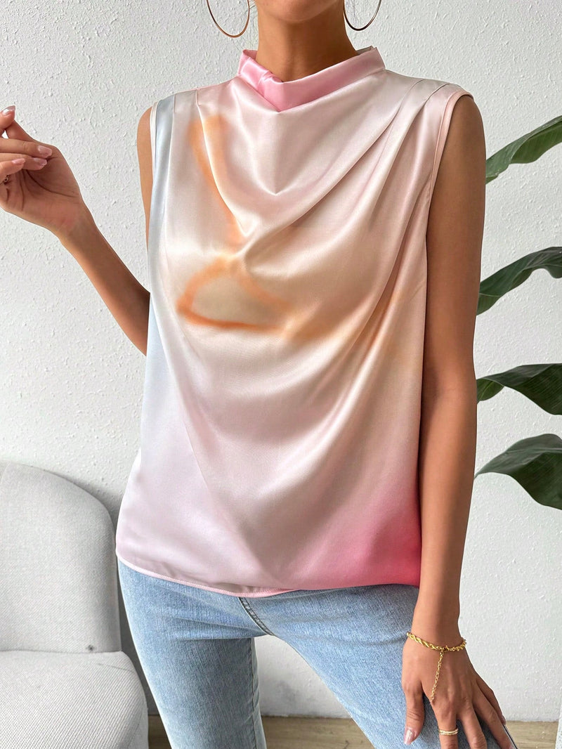 Essnce Blusa Sin Mangas Con Diseno De Tenido Anudado Y Cuello De Cowl Para Mujer