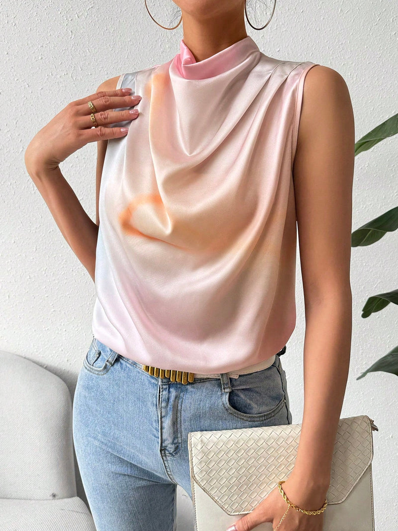 Essnce Blusa Sin Mangas Con Diseno De Tenido Anudado Y Cuello De Cowl Para Mujer