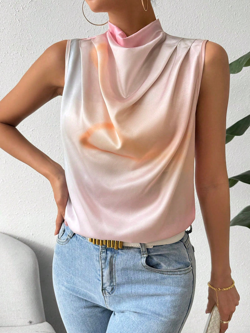 Essnce Blusa Sin Mangas Con Diseno De Tenido Anudado Y Cuello De Cowl Para Mujer