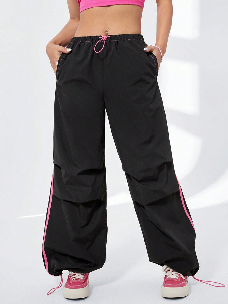 Qutie Joggers De Paracaidas Con Franjas Laterales Y Bloques De Color Para Mujeres