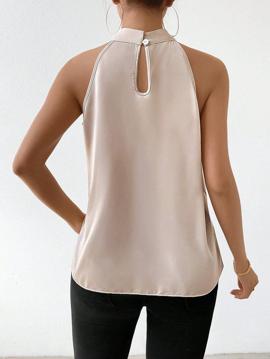 Prive Camisa de mujer con cuello alto y dobladillo asimetrico en la parte superior, blusa para salir