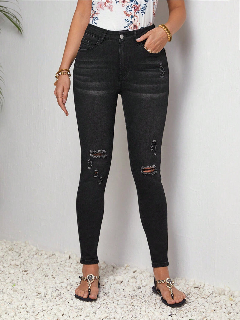 LUNE Jeans Ajustados Con Agujeros En La Tela (Jean)