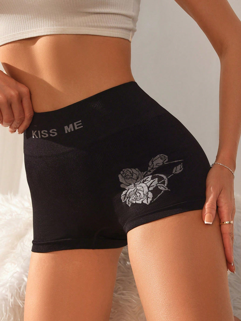 Boxer Con Estampado De Letras Y Flores Para Mujer (conjunto De 5 Piezas)