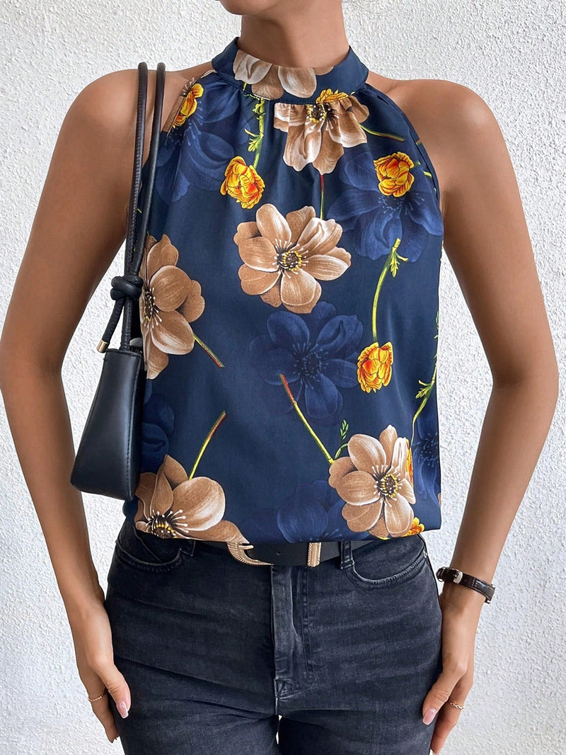 Essnce Blusa De Cuello Halter Para Mujer Con Estampado Floral