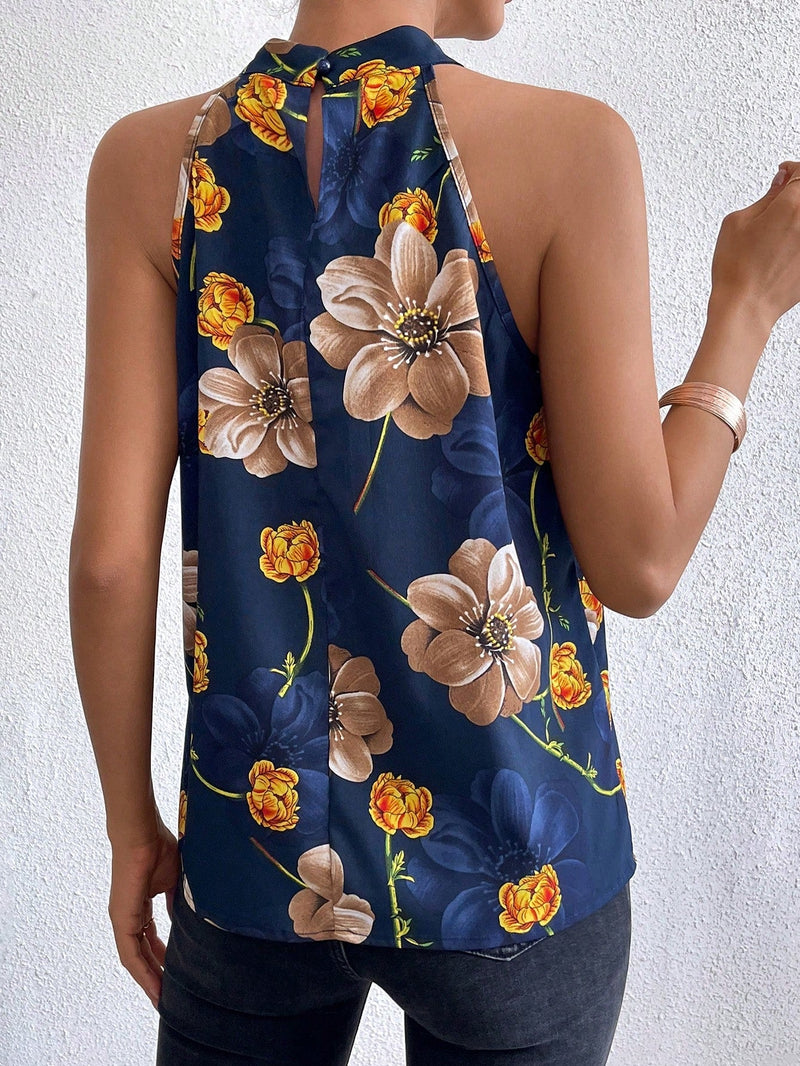 Essnce Blusa De Cuello Halter Para Mujer Con Estampado Floral