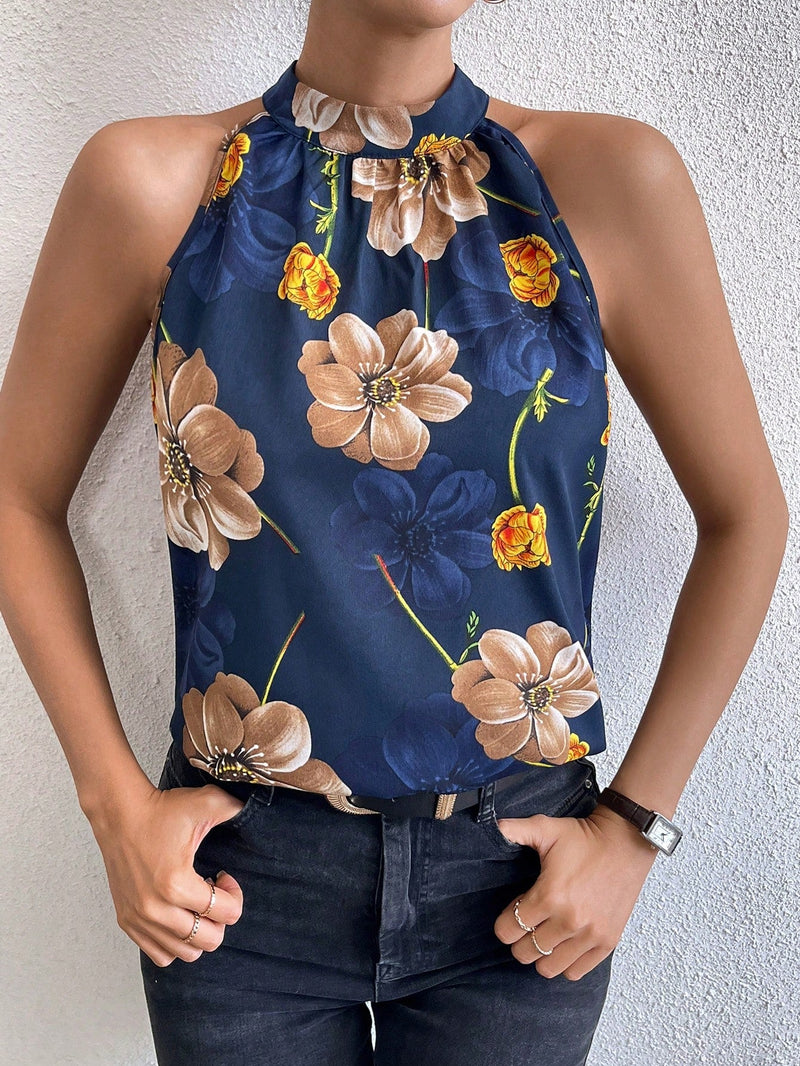 Essnce Blusa De Cuello Halter Para Mujer Con Estampado Floral