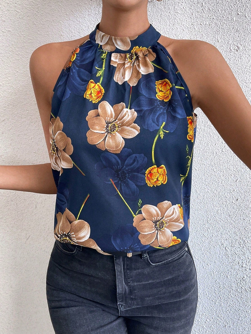 Essnce Blusa De Cuello Halter Para Mujer Con Estampado Floral