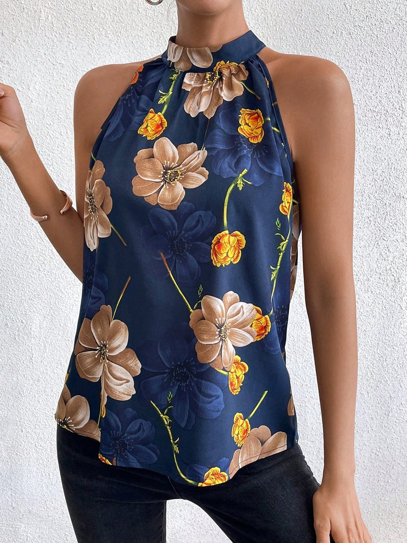 Essnce Blusa De Cuello Halter Para Mujer Con Estampado Floral