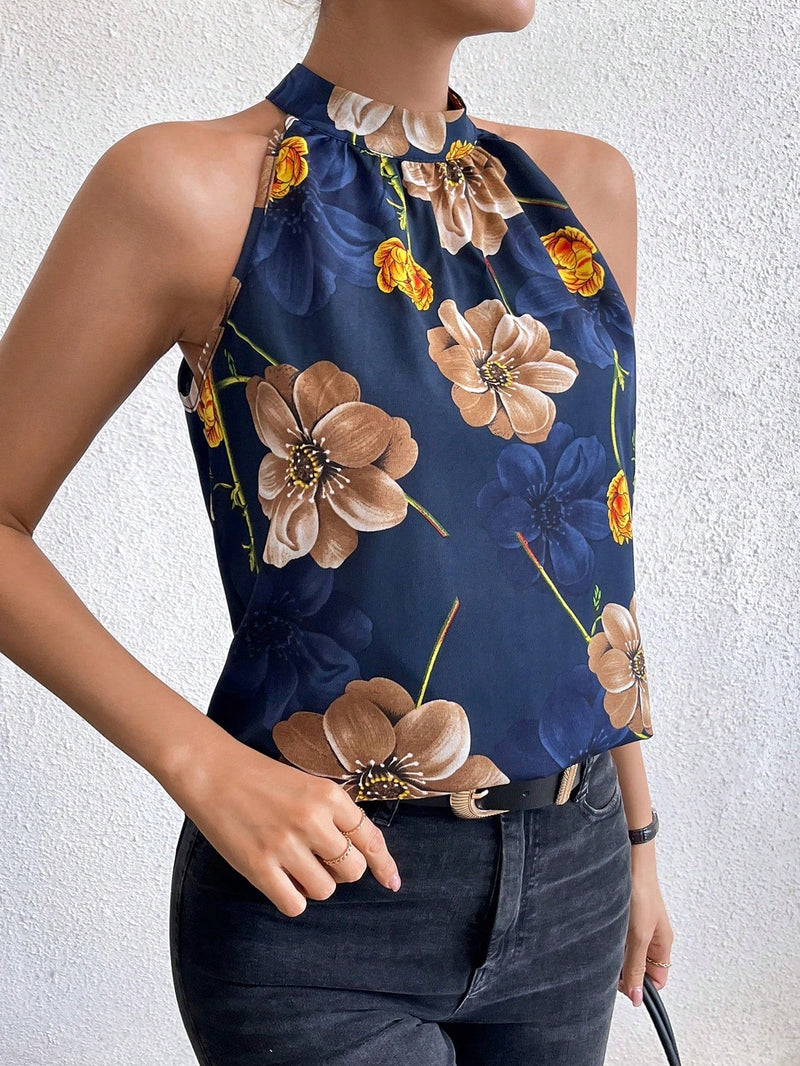 Essnce Blusa De Cuello Halter Para Mujer Con Estampado Floral