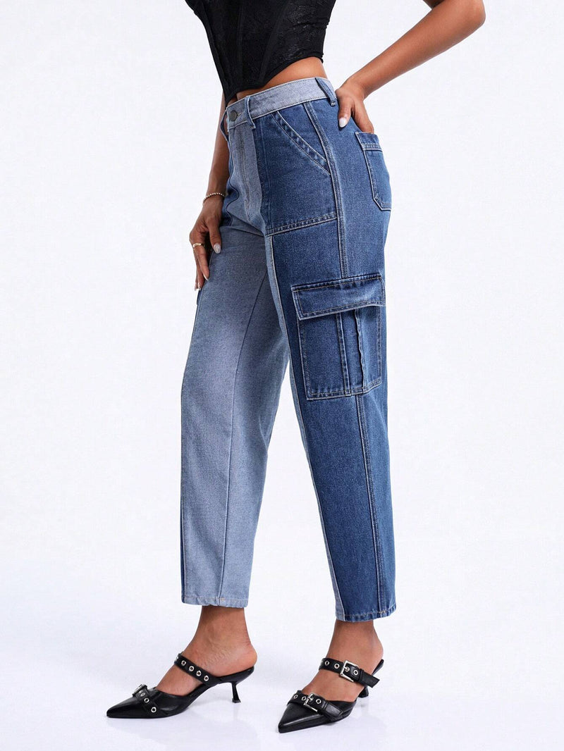 BAE Pantalones Jeans Para Mujeres Con Bolsillos De Carga