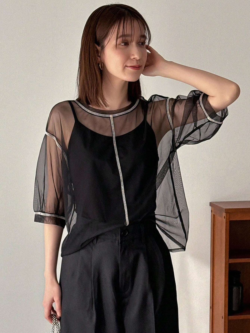 FRIFUL Blusa Transparente De Malla Para Mujer Con Cuello Redondo