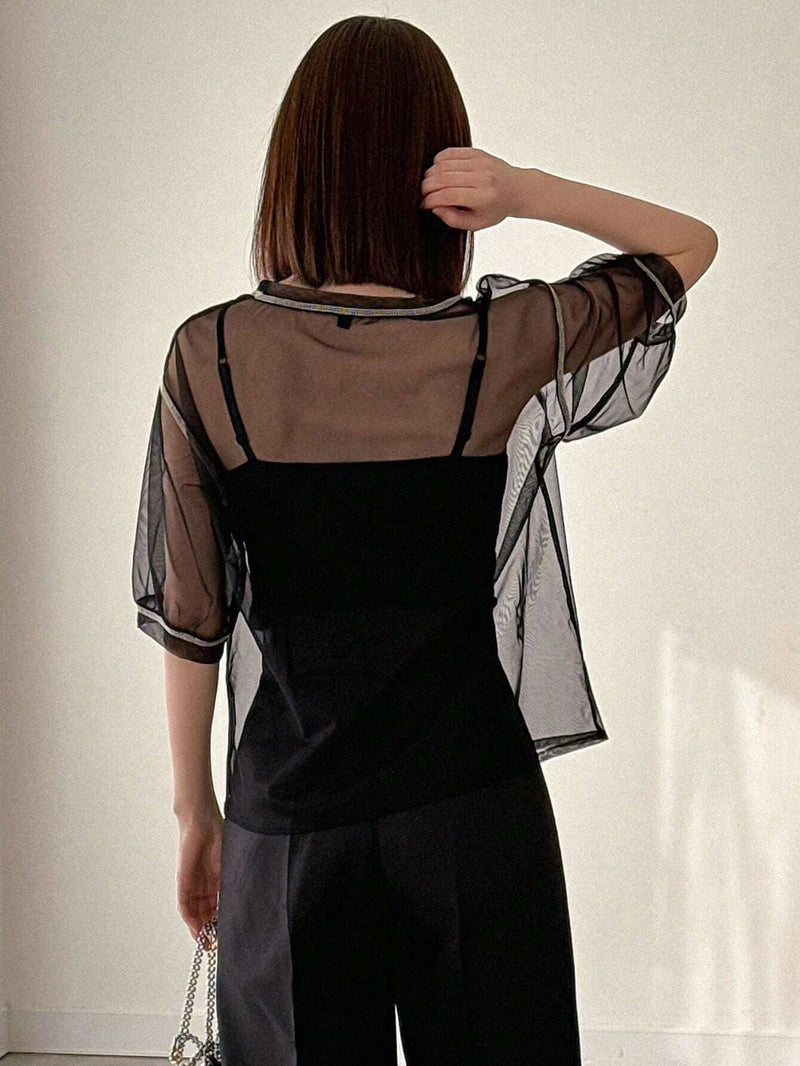 FRIFUL Blusa Transparente De Malla Para Mujer Con Cuello Redondo