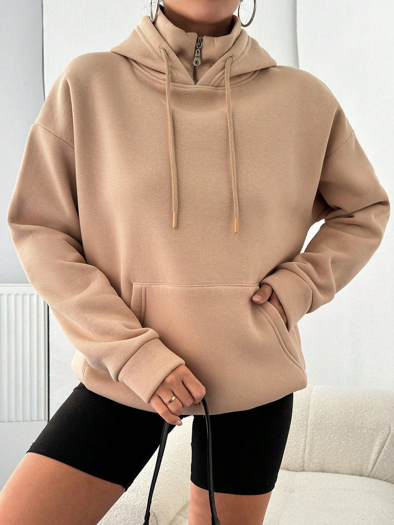 Sudadera con capucha y cordon para mujer de color solido