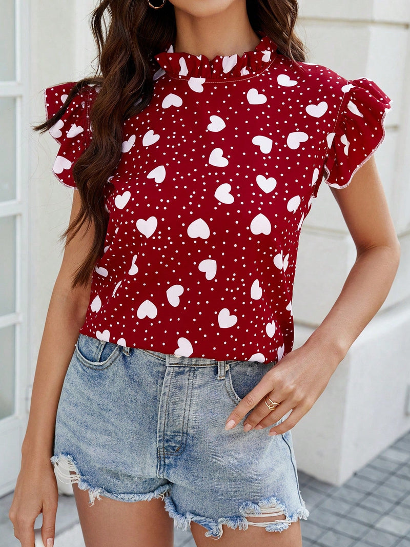 LUNE Blusa Con Corazones Para Mujer Y Detalles De Volantes