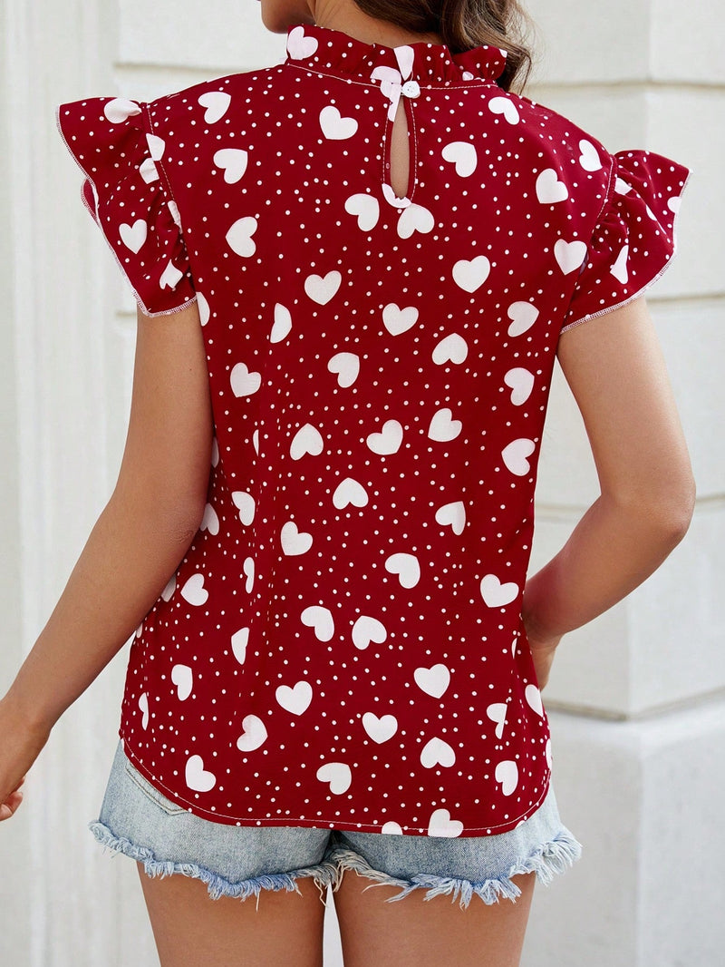 LUNE Blusa Con Corazones Para Mujer Y Detalles De Volantes