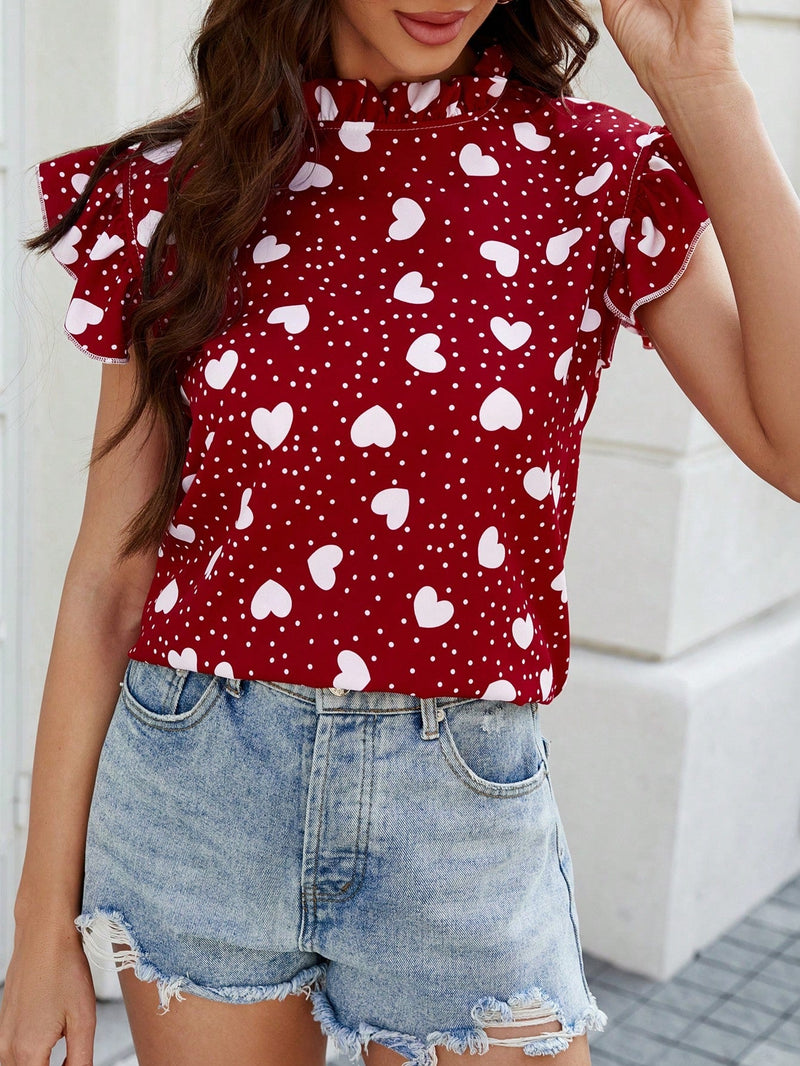 LUNE Blusa Con Corazones Para Mujer Y Detalles De Volantes