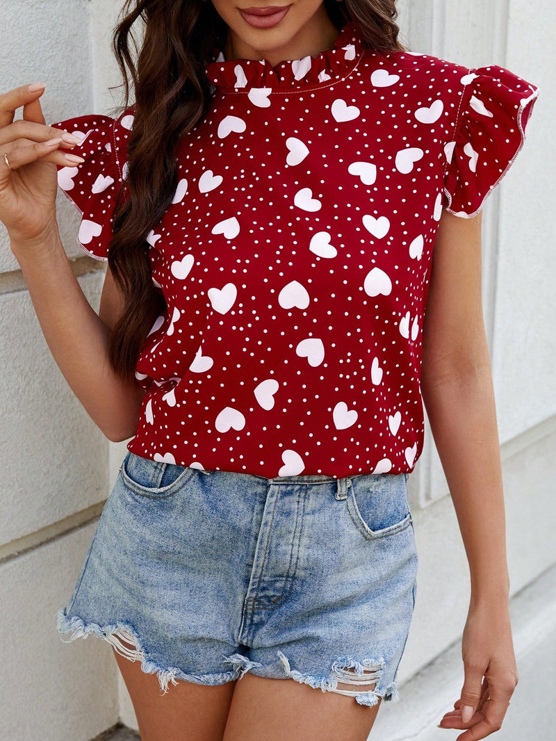 LUNE Blusa Con Corazones Para Mujer Y Detalles De Volantes