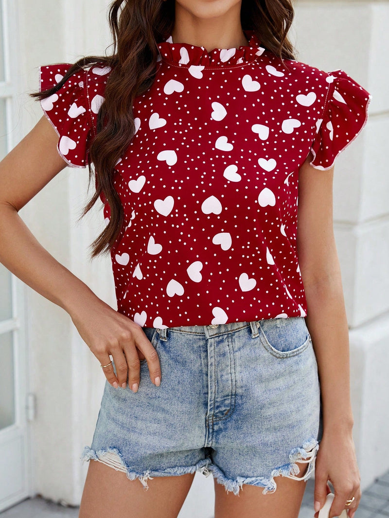 LUNE Blusa Con Corazones Para Mujer Y Detalles De Volantes