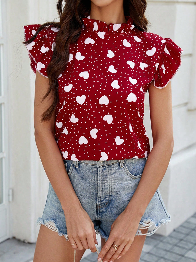 LUNE Blusa Con Corazones Para Mujer Y Detalles De Volantes