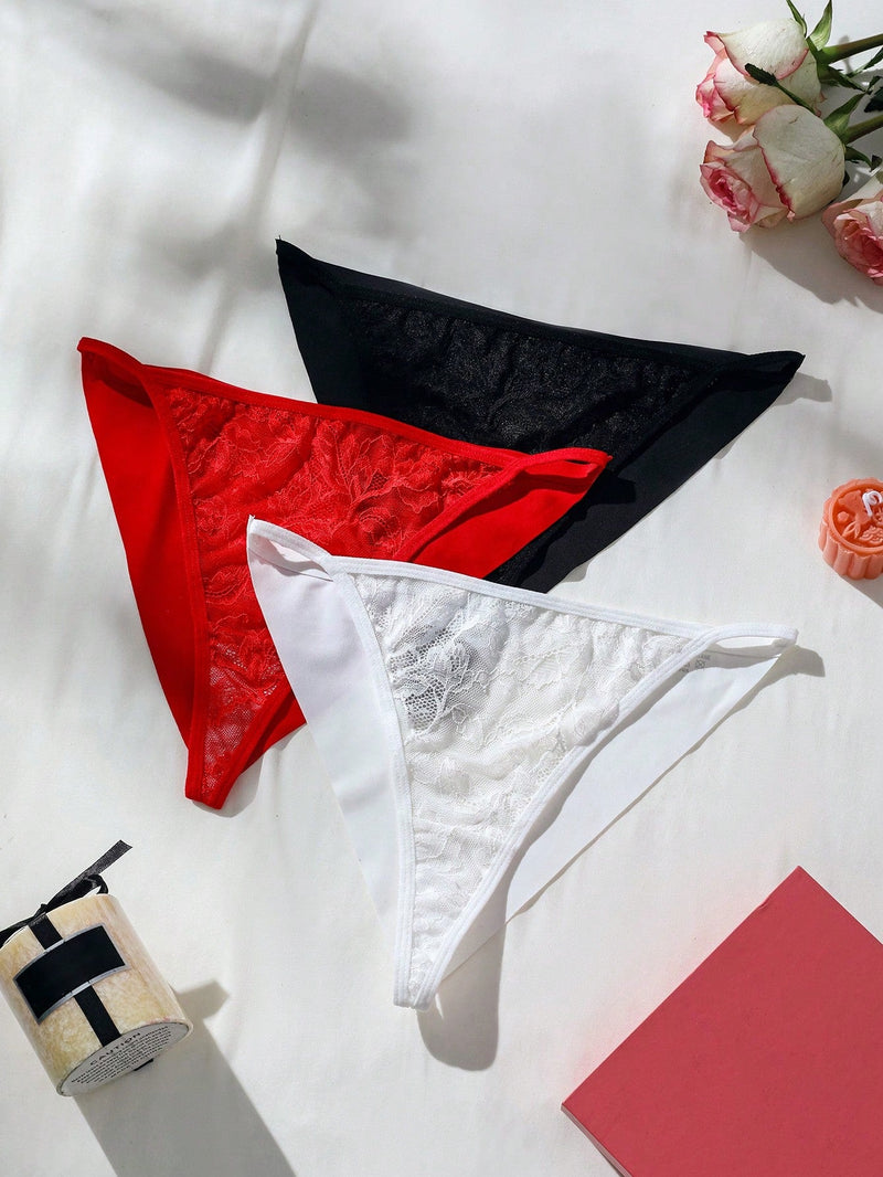 Panties Triangulares De Encaje Y Parche Para Mujeres