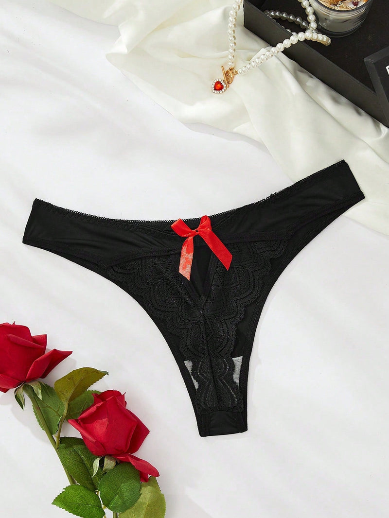 Ropa Interior Femenina G-string De Detalles De Encaje Y Mono En Patchwork