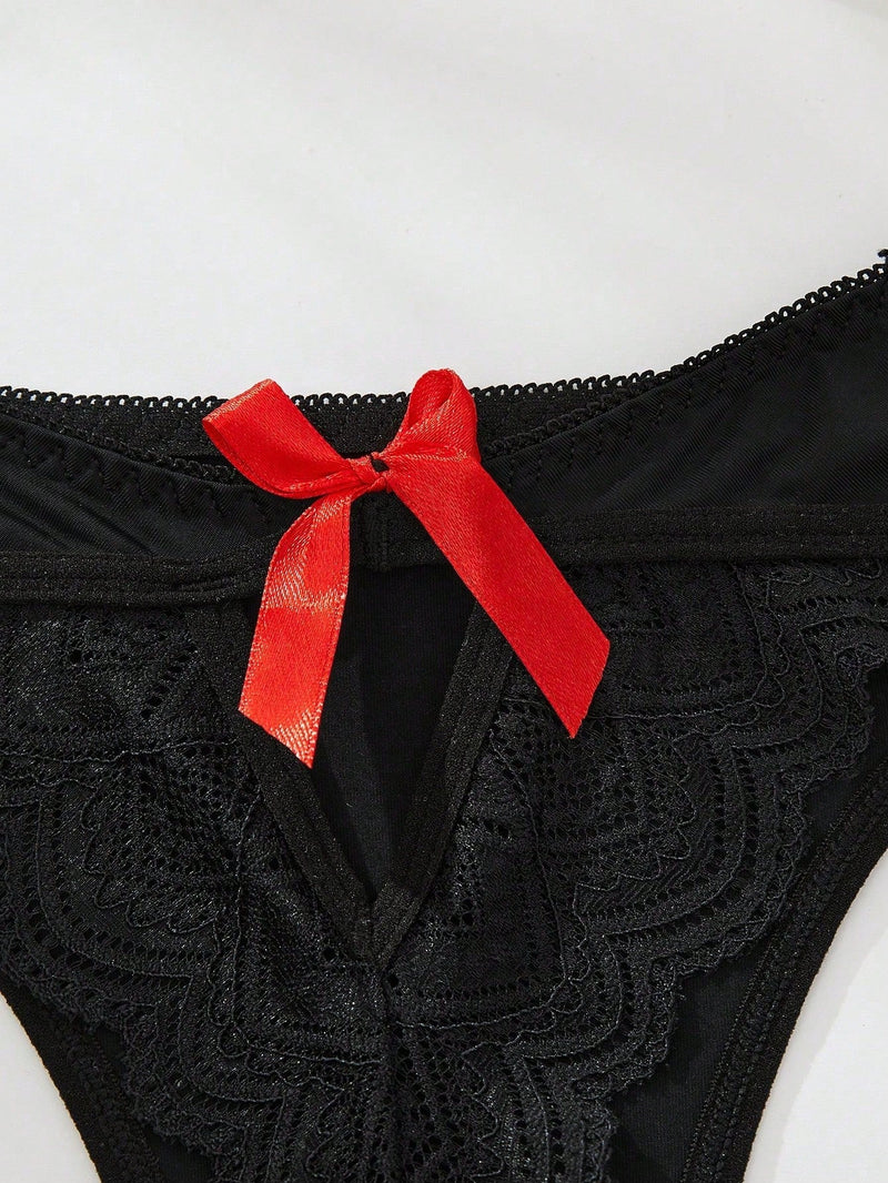 Ropa Interior Femenina G-string De Detalles De Encaje Y Mono En Patchwork