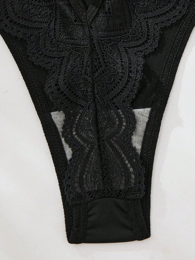 Ropa Interior Femenina G-string De Detalles De Encaje Y Mono En Patchwork