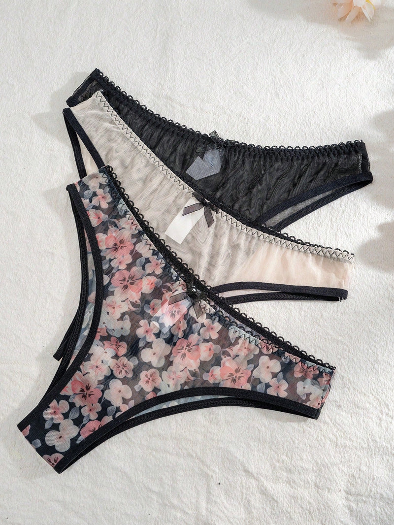 Bragas De Triangulo Con Estampado Floral Para Mujer (3 Piezas/paquete)