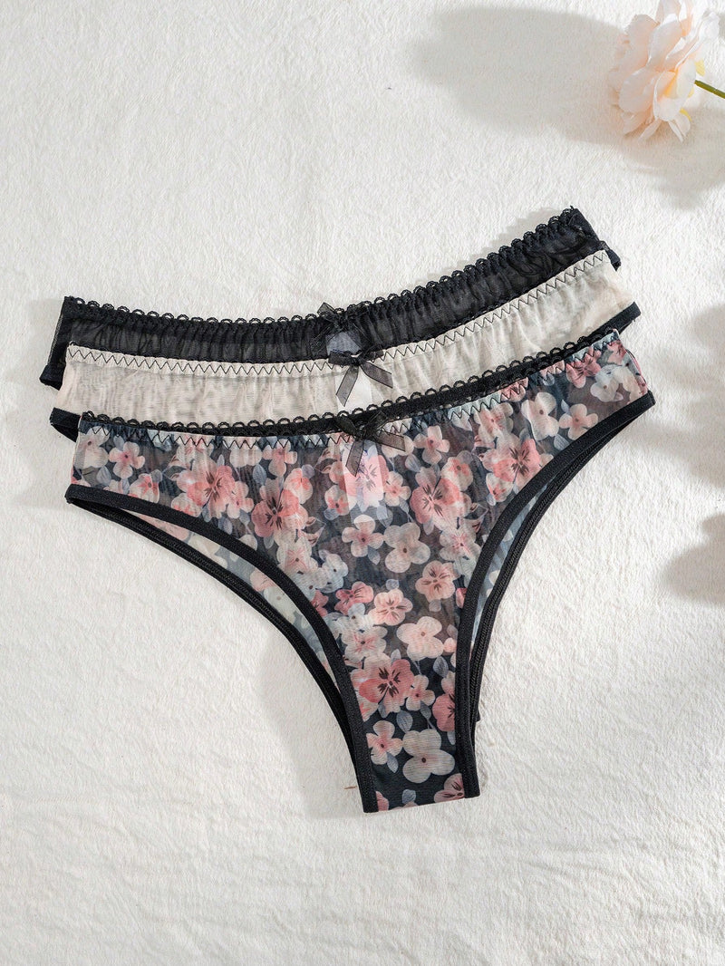 Bragas De Triangulo Con Estampado Floral Para Mujer (3 Piezas/paquete)