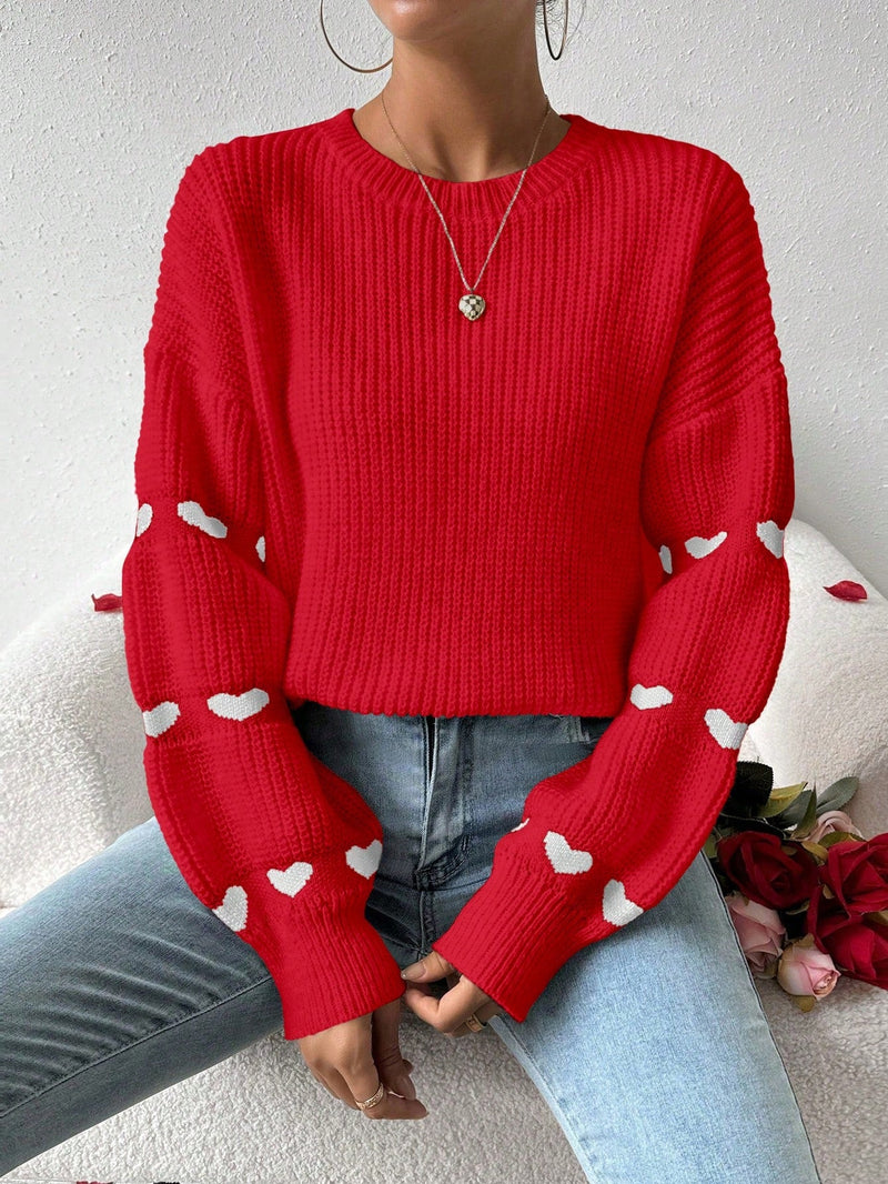 Frenchy Sueter Casual Con Hombros Caidos Y Estampado De Corazones Para Mujer