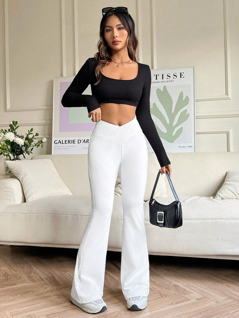 EZwear Pantalones Acampanados Con Cintura V-solpada