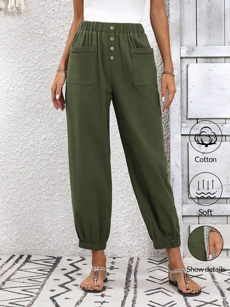 LUNE Pantalones De Mujer Solidos De Color Con Punos Elasticos Y Doble Bolsillo