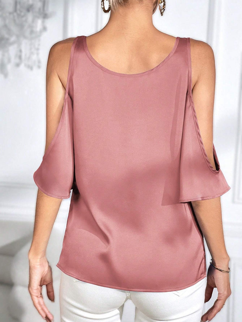 Blusa De Mujer Con Hombros Descubiertos Y Cuello Vuelto